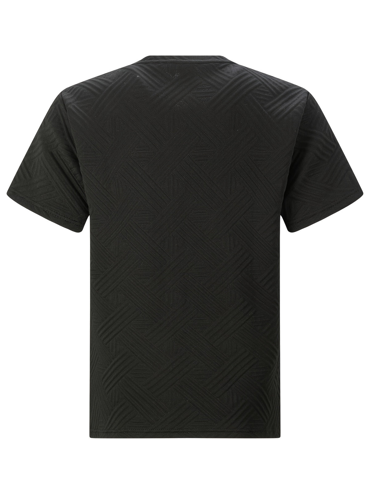 Men's Business Casual Sport Solid Color Crew Neck Jacquard T-Shirt - Black
