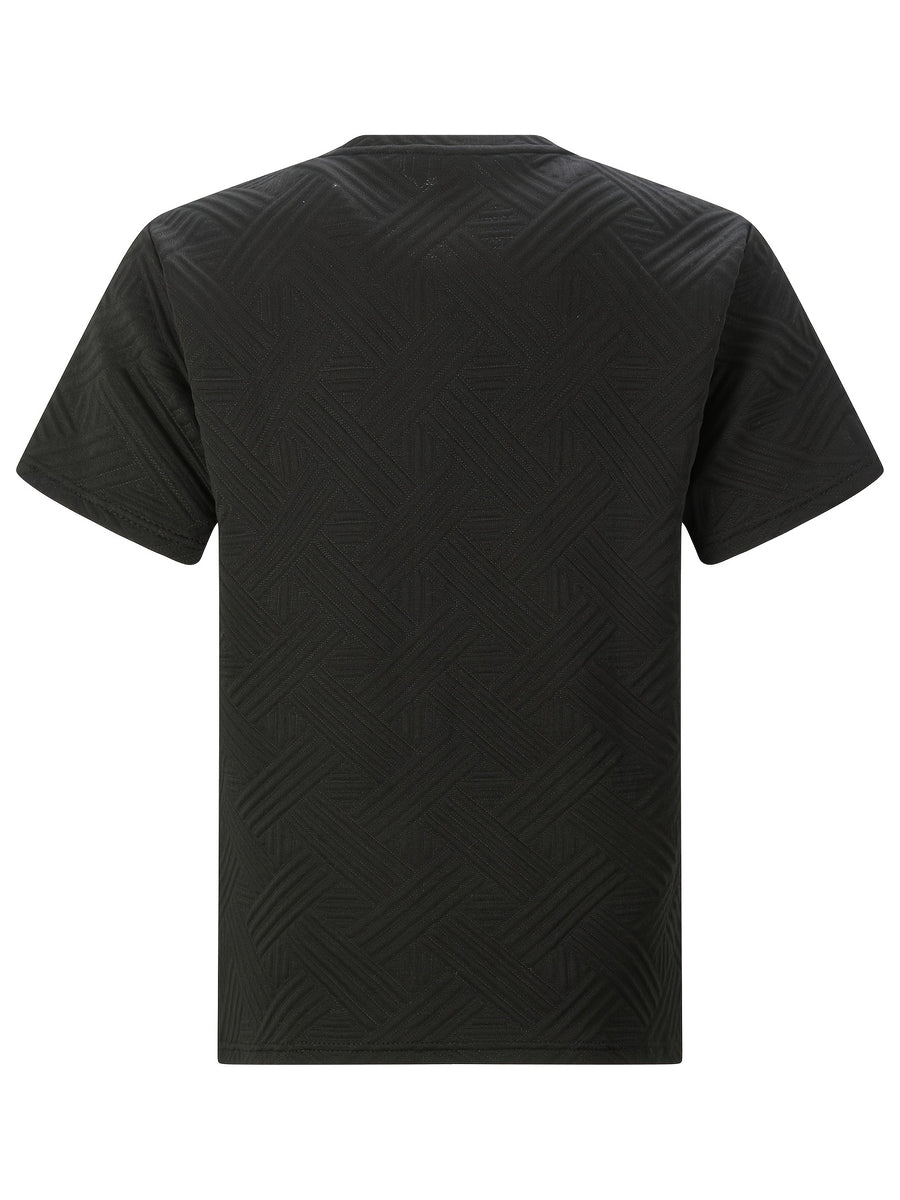 Men's Business Casual Sport Solid Color Crew Neck Jacquard T-Shirt - Black