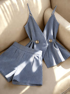 Striped Strapless Shorts Two-Piece Set - Blue