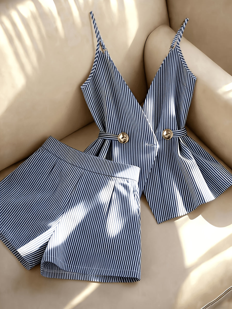 Striped Strapless Shorts Two-Piece Set - Blue