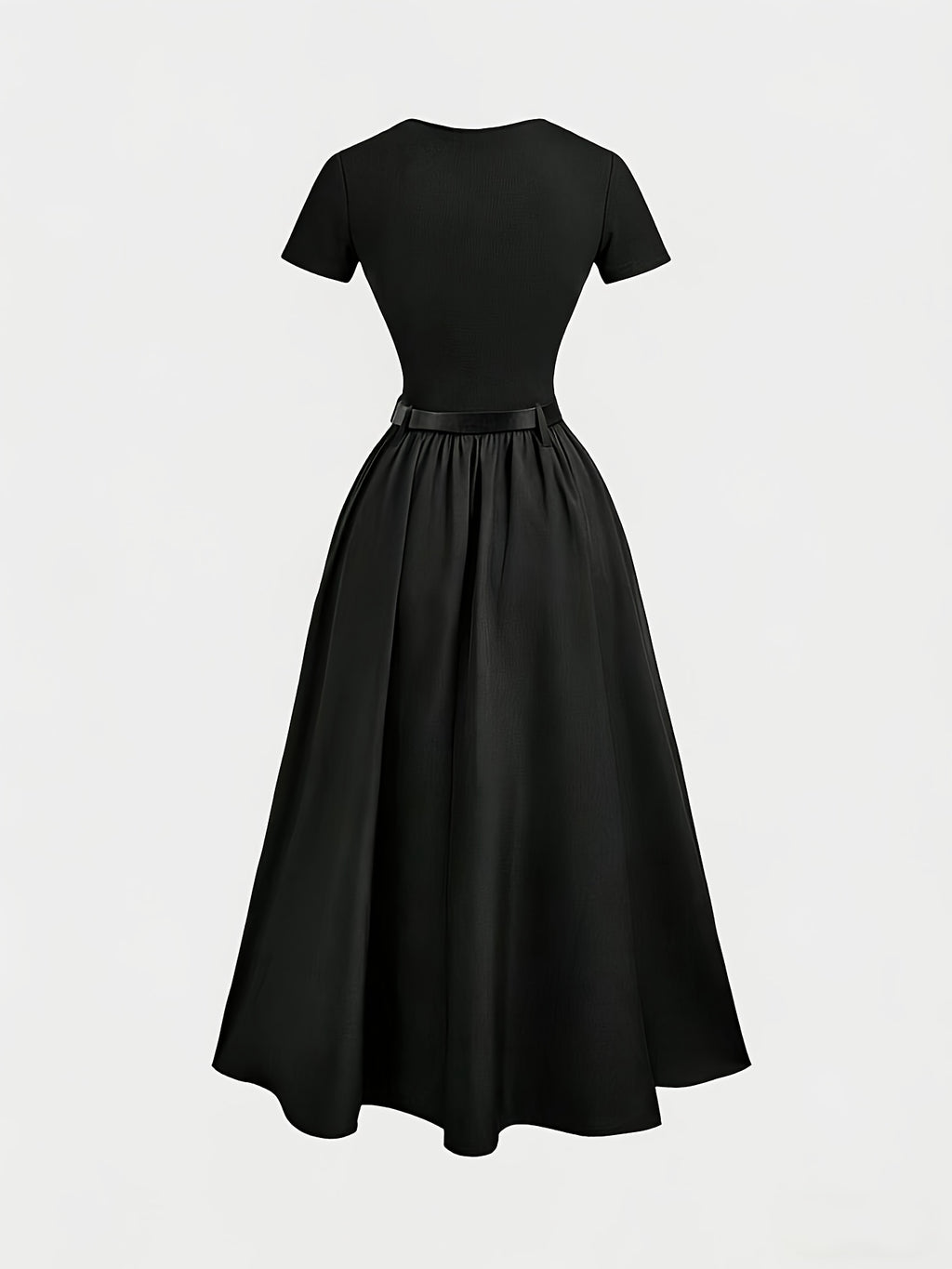 Round Neck Short Sleeve Dress with Belt, Temperament And Beauty, Women'S Spring Summer New Women'S Clothing, Most Frequently Purchased Women'S Clothing by Koreans, Casual Elegant Women'S Clothing, Hot Styling, Women'S Dress, Summer Clothing, Summer - Black