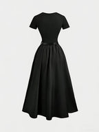 Round Neck Short Sleeve Dress with Belt, Temperament And Beauty, Women'S Spring Summer New Women'S Clothing, Most Frequently Purchased Women'S Clothing by Koreans, Casual Elegant Women'S Clothing, Hot Styling, Women'S Dress, Summer Clothing, Summer - Black
