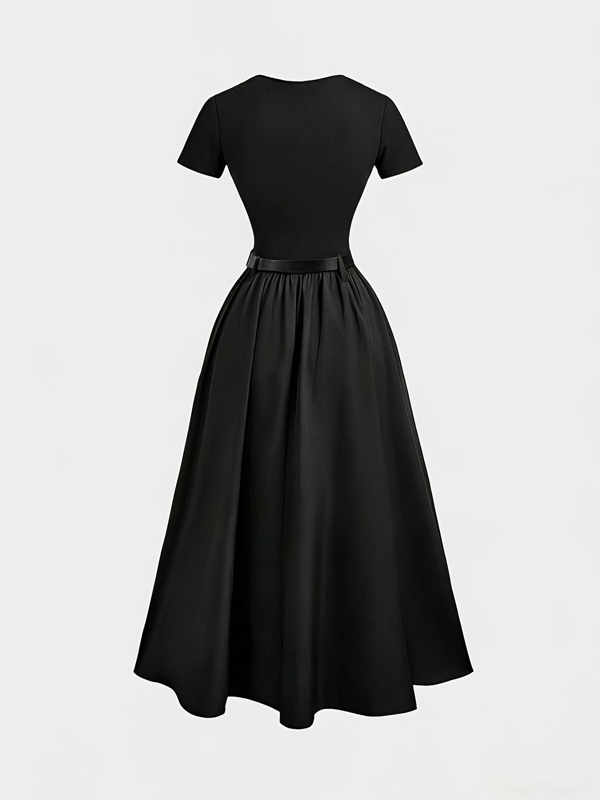 Round Neck Short Sleeve Dress with Belt, Temperament And Beauty, Women'S Spring Summer New Women'S Clothing, Most Frequently Purchased Women'S Clothing by Koreans, Casual Elegant Women'S Clothing, Hot Styling, Women'S Dress, Summer Clothing, Summer - Black
