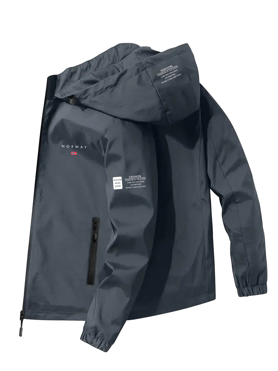 New Arrival Unisex Norwegian Print Windproof Breathable Outdoor Hiking Jacket, Couple's Wear for Outdoor and Home Cold Weather Protection - Deep Gray
