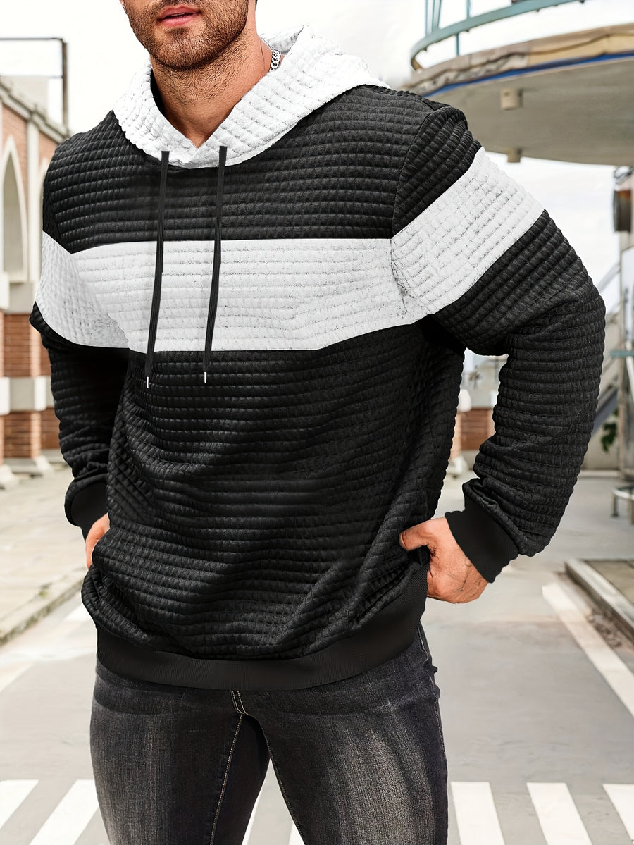 Color-Block Fashion Hoodie Sweatshirt Casual Versatile Men'S Pullover - White