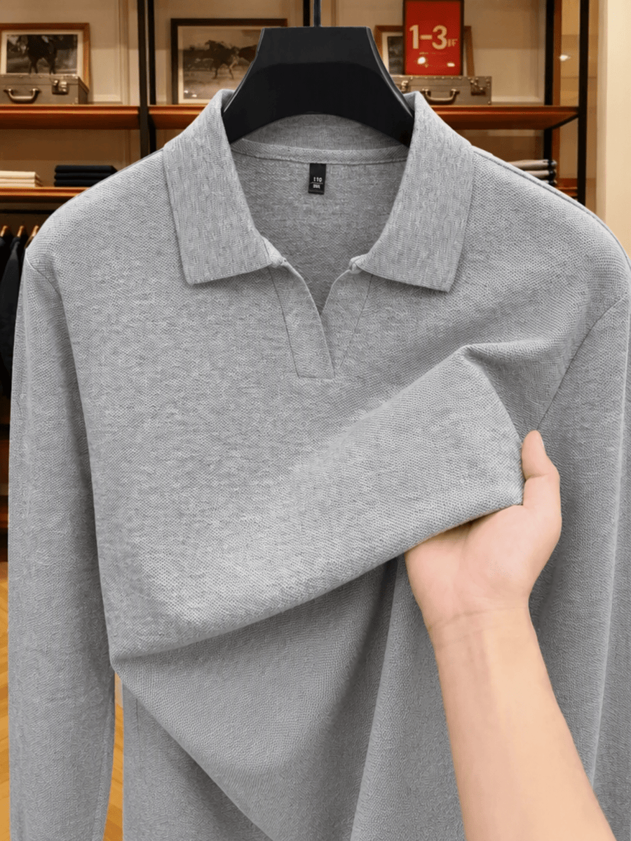 Men'S Clothing Christmas Gift Father'S Day Golf Fishing Tennis Sports Stylish Long Sleeve Polo Shirt Spring New Pure Men'S Lapel T-Shirt Business Casual Loose Top Middle Age Dad Men Daily Outdoor Wear - Flecking Gray