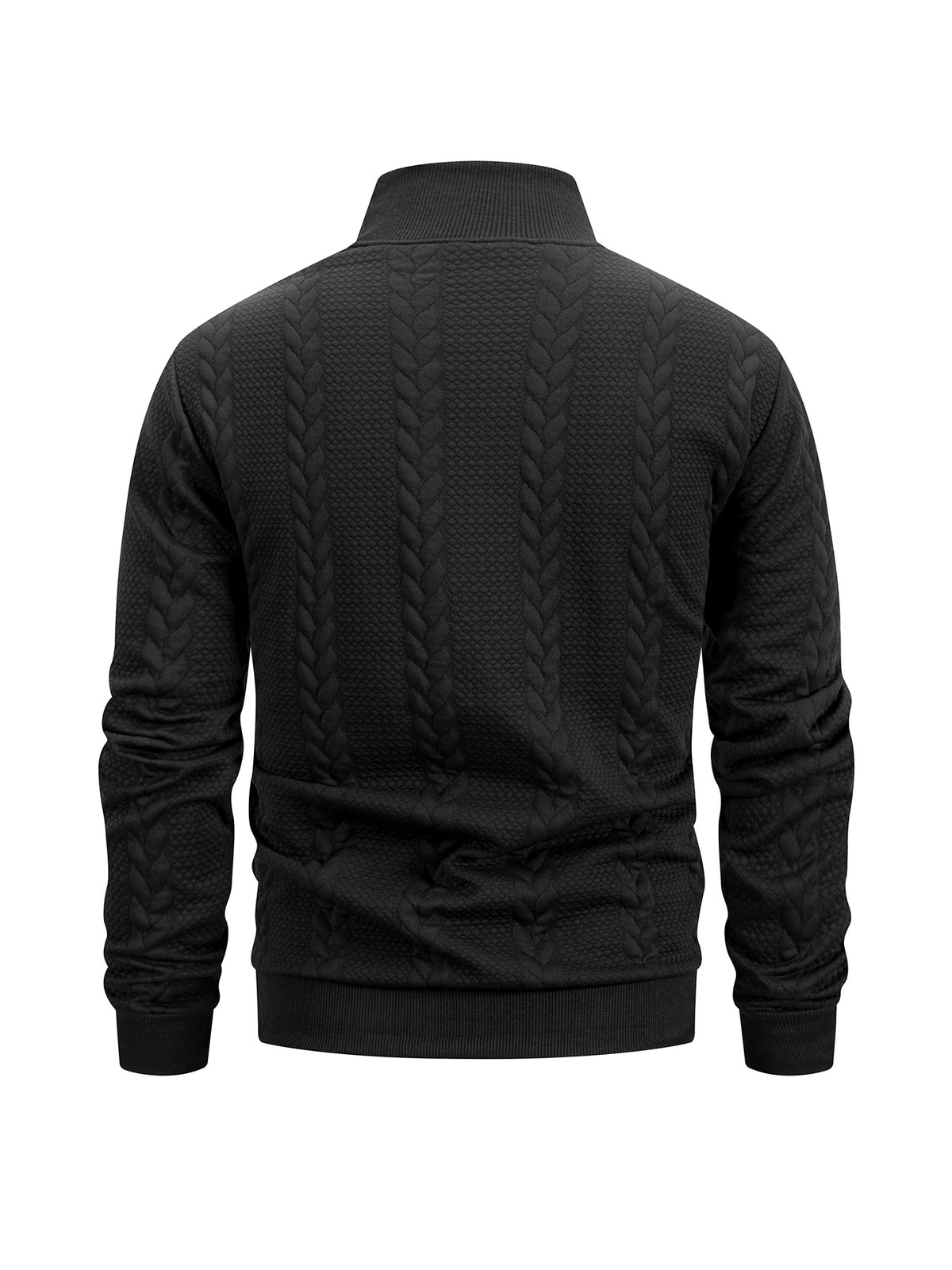 4pcs Men's Stand Collar Knit Textured Long-Sleeve Sweatshirt, Fashionable Comfortable Breathable Casual Sportswear, Solid Color Versatile Trendy Athletic Top, Pilling-Resistant, Ribbed Cuffs, Suitable for Outdoor Sports, Daily Wear, Running, Fitness - Black + + Light Gray + Khaki
