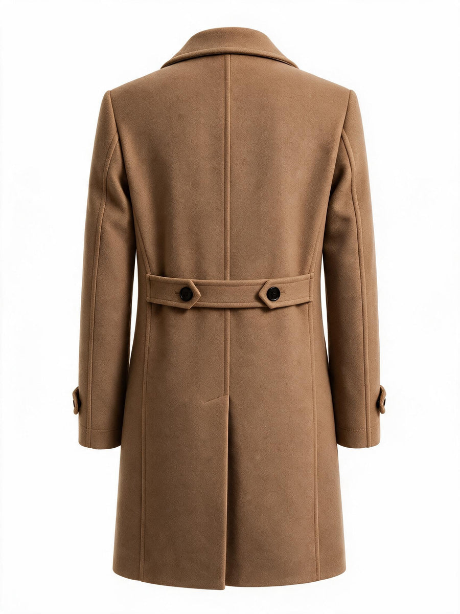Men'S Long Double-Breasted Coat, Autumn Winter Business Casual Jacket, Large Lapel Black Commuter Trench Coat Men'S Clothing - Khaki