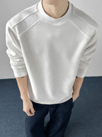 A Men's Fashionable, Trendy, Casual, Simple, and Versatile Crew-neck Long-sleeve T-shirt. Features a Loose Fit, Comfortable Micro-stretch Fabric, and a -blend Material. Suitable for Daily Casual and Commuter Wear - White