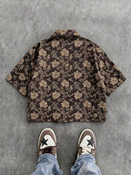 Men'S Fashion New Three-Dimensional Floral Jacquard Fabric Shirt, Full Texture with Rich Layers, Breathable And Light, Not Stuffy. Classic Cuban Collar Design, Summer Lazy And Casual Yet Refined, Daily Commute - Black