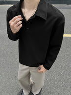Men'S Casual Athletic T-Shirt, 1pc Men'S Fashion Trendy Casual Lapel T-Shirt, Loose Fit, Comfortable Linen-Like Fabric, Suitable for Daily Casual Outing Wear - Black