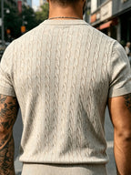 Men's Summer Solid Color Crew Neck Knit Short Sleeve Slim Fit Lightweight Half-Sleeve Top, Premium Basic Crew Neck Knitwear, Versatile Casual Base Layer for Daily Commuting - Yami Apricot