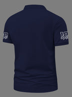 Fashion Men's Short-Sleeve POLO Sporty Style City Letter Layered Digital Print Polo Shirt - Navy Color