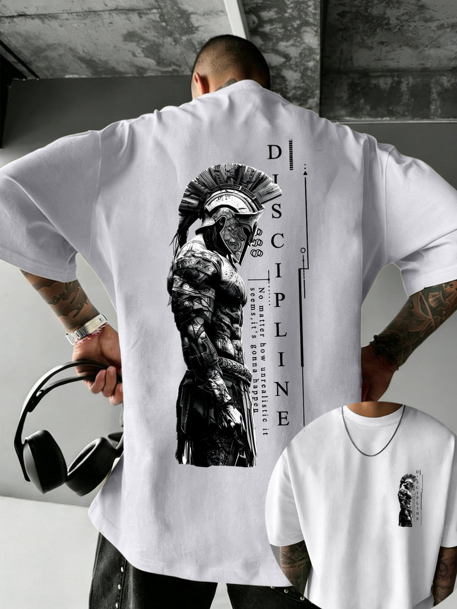 Men'S 100% T-Shirt, Spartan Warrior Discipline Print, All-Season Wear, Casual Sporty Comfortable Breathable - White