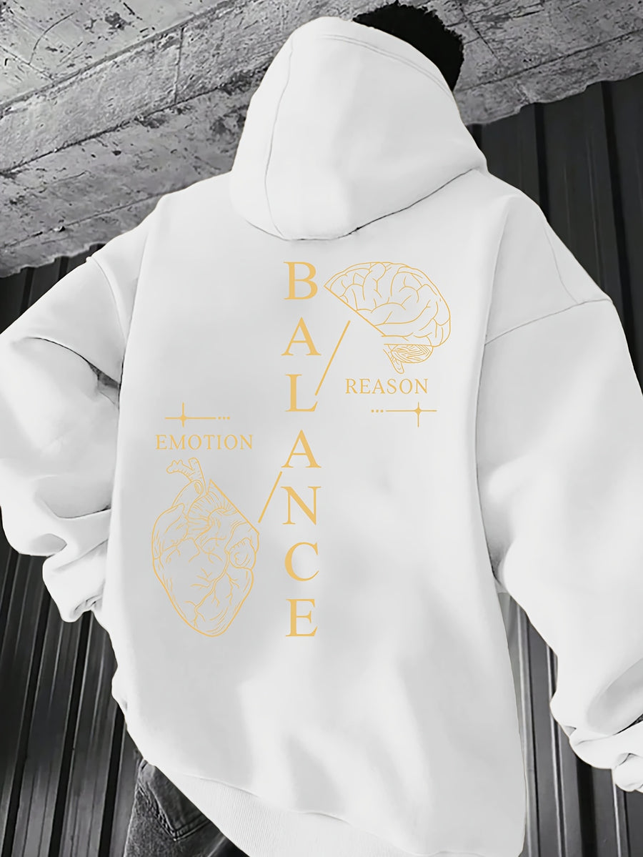 Men'S Autumn Winter Print Hooded Fleece Sweatshirt, Versatile Athletic Casual Loose Hooded Sweater - White