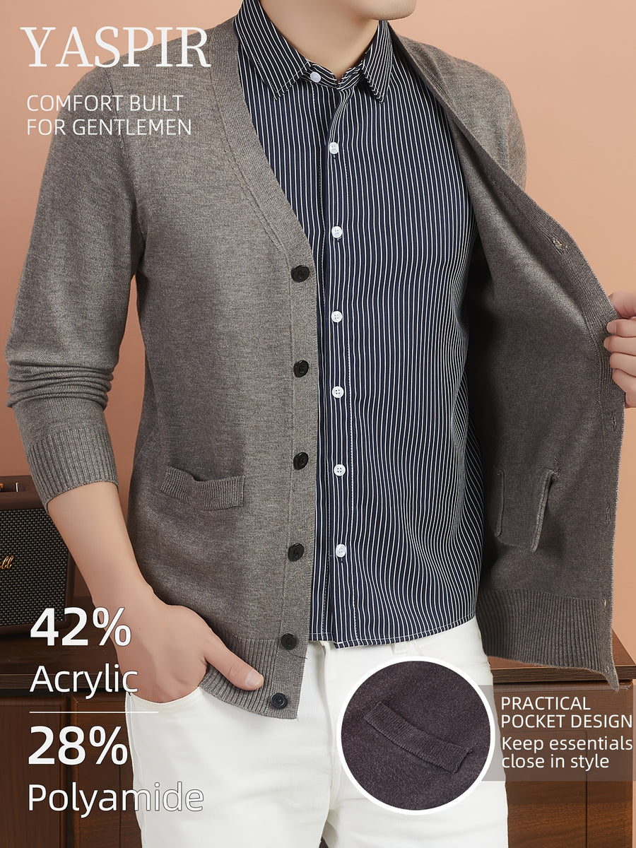 Men'S Layered Polo Collar Cardigan Design, Lightweight Refined Knitwear in Timeless Old Money Style, Perfect for Casual, Outdoor & Everyday Wear - Camel