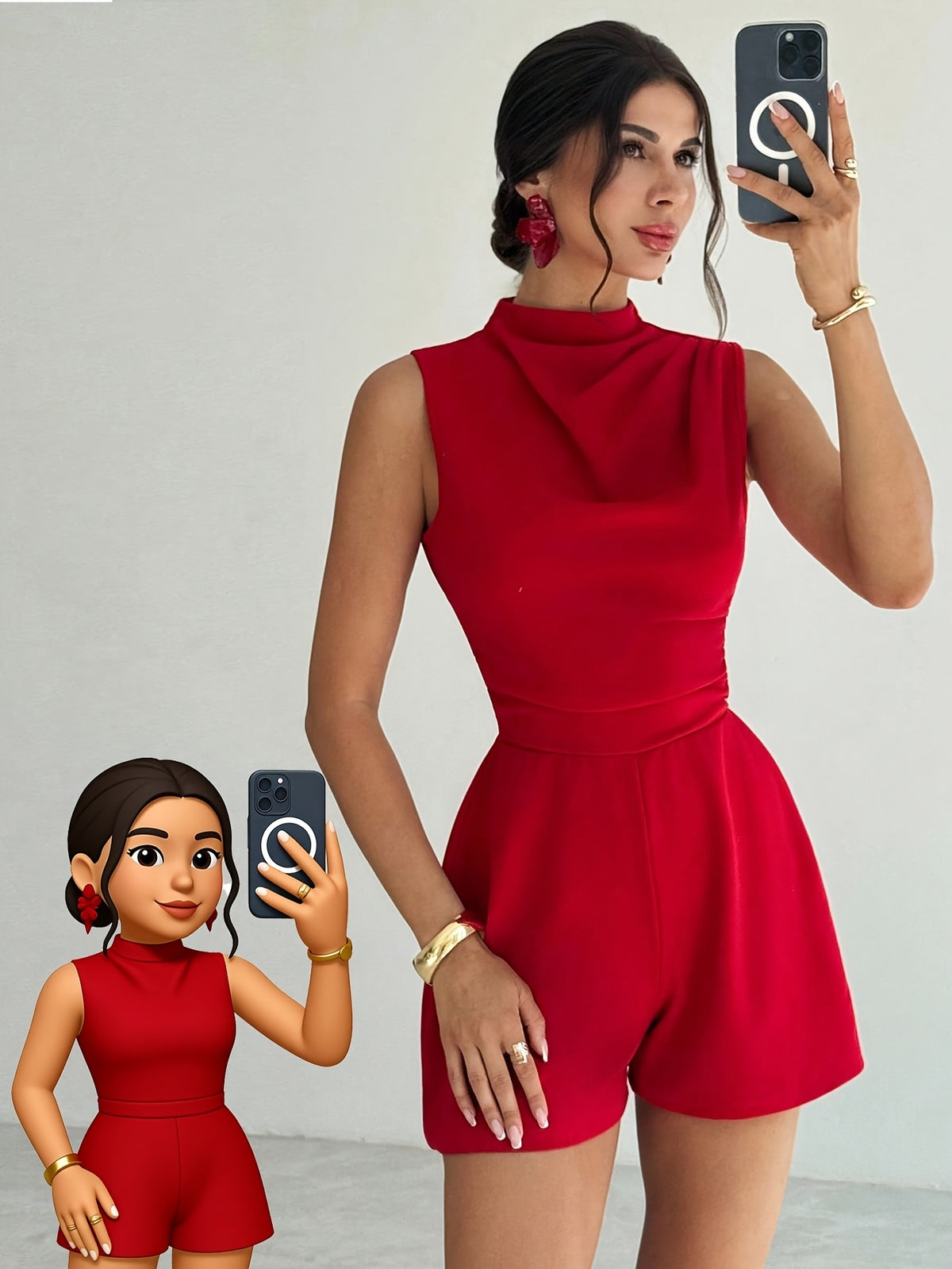 Elegant Women's A-Line Mini Jumpsuit with Ruffle Trim, Perfect for Casual Daily Wear, Weddings, Parties, Music Festivals, Holidays, and Teacher Outfits. Red. LL168 - Red