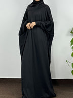 Muslim Smocking Sleeve One-Piece Prayer Robe Hooded Islamic Dubai Saudi Robes Turkish Modesty - Black