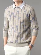 New High-End Men's Crew Neck Thickened Trendy Fashion Men's Autumn/Winter Warm Casual Base Layer Knit Sweater Valentine's Day Gift - Apricot