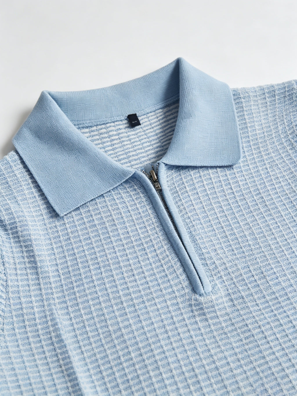 Men's Polo Collar Short Sleeve Waffle Knit Top, Solid Color Lightweight Breathable Casual Pullover - Light Blue