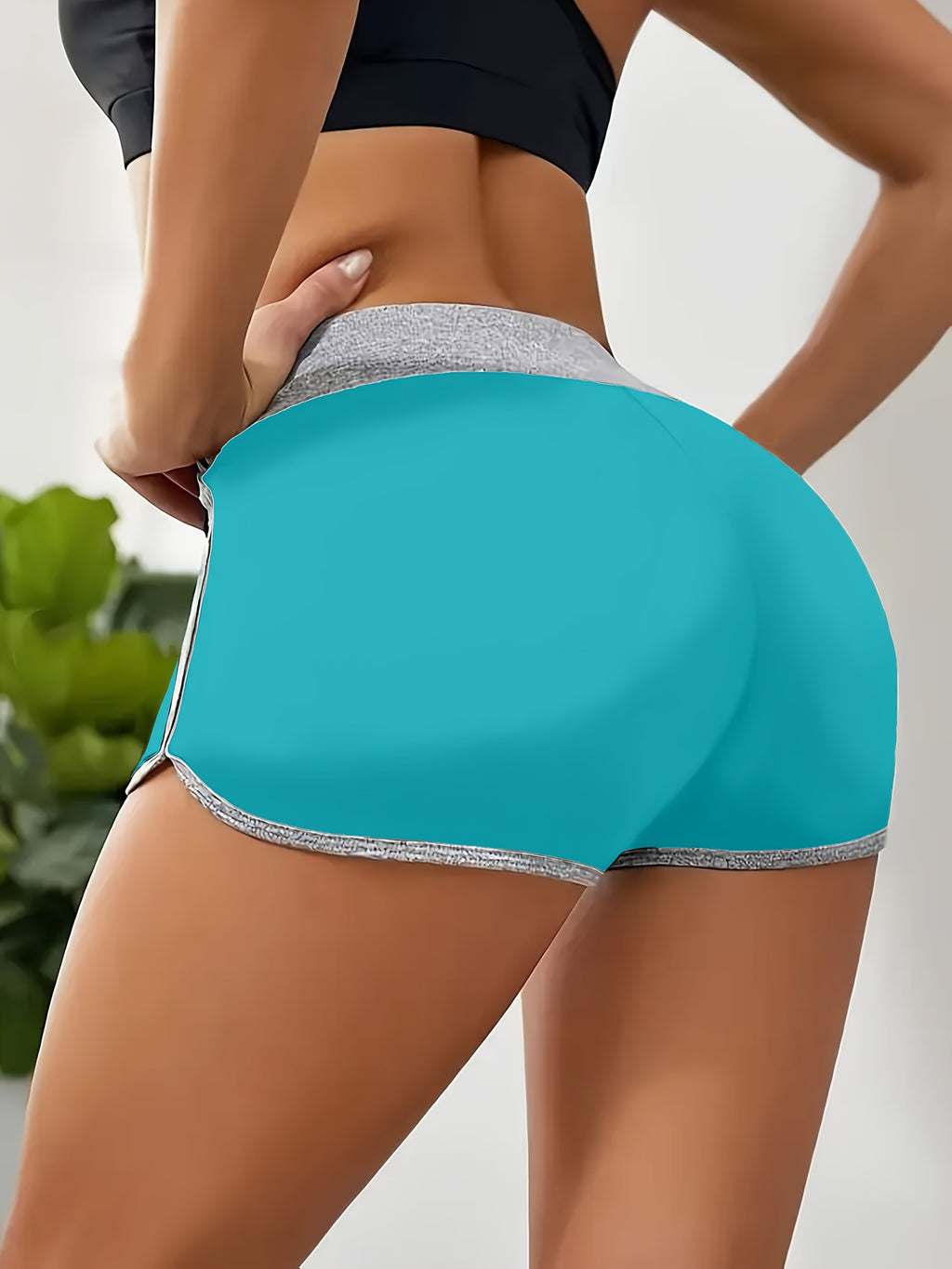 Spring/Summer Women's Casual Sports Shorts, High-Waist Butt-Lifting Patch Waistband, Sexy Slim-Fit Breathable Shorts, Athletic Fitness Yoga Capris - Sky Blue