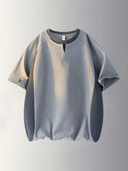 2-in-1 Look Color Block Raglan Sleeve T-Shirt for Men, Summer Crew Neck Short Sleeve T-Shirt, Boys' Summer V-Neck Casual Loose Fit Sport T-Shirt, Men's Top - Elegant Gray