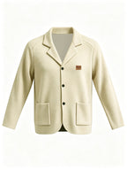 Whale Crossing OBM Men's New Spring, Autumn, and Winter Collection: Twill Textured Fabric Notched Lapel Cardigan, Single-Breasted with Double Pockets, Business Casual Versatile Long-Sleeve Knit Outerwear. Soft, Comfortable, and Stylish Solid-Colored - Khaki