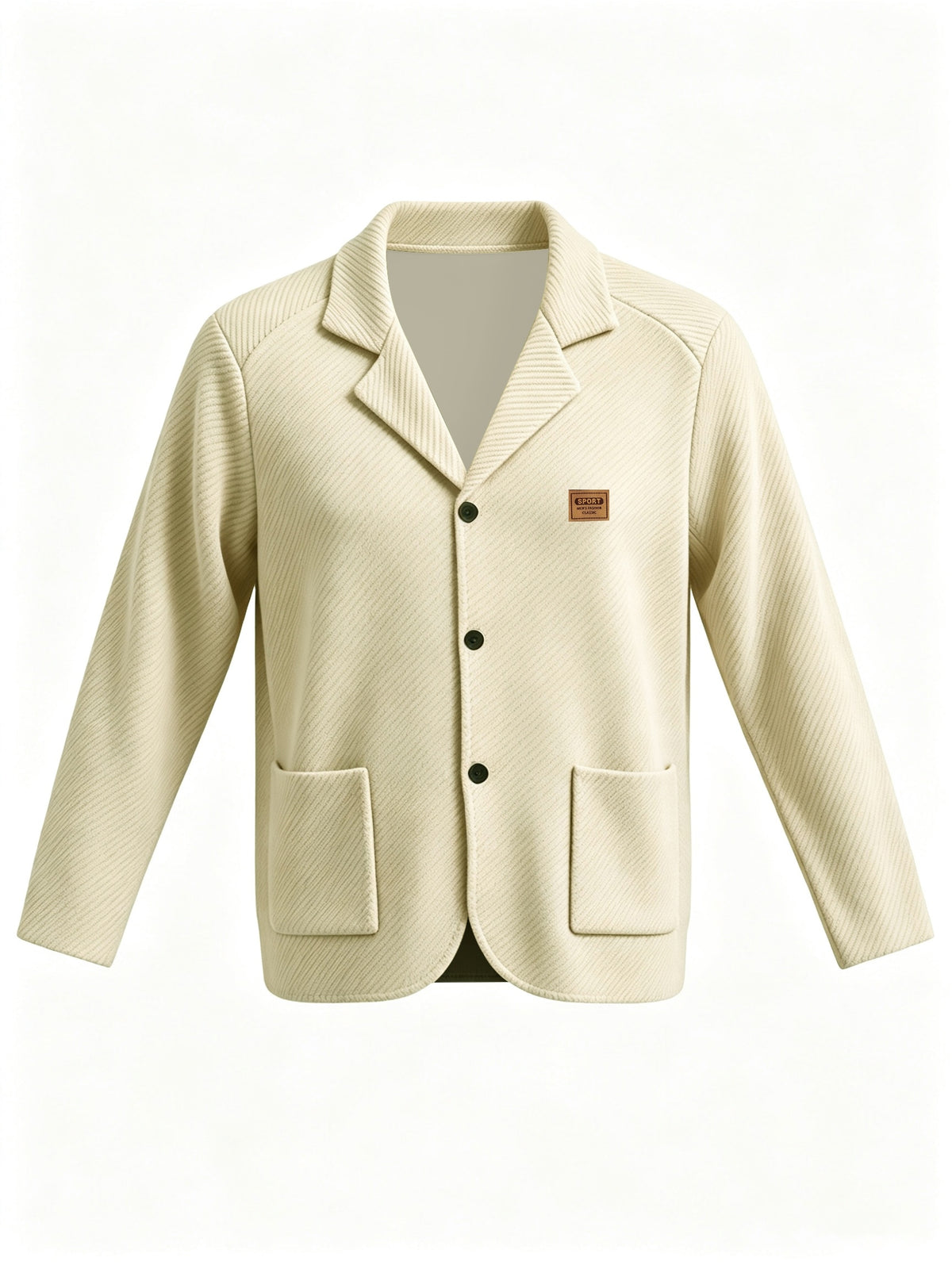 Whale Crossing OBM Men's New Spring, Autumn, and Winter Collection: Twill Textured Fabric Notched Lapel Cardigan, Single-Breasted with Double Pockets, Business Casual Versatile Long-Sleeve Knit Outerwear. Soft, Comfortable, and Stylish Solid-Colored - Khaki