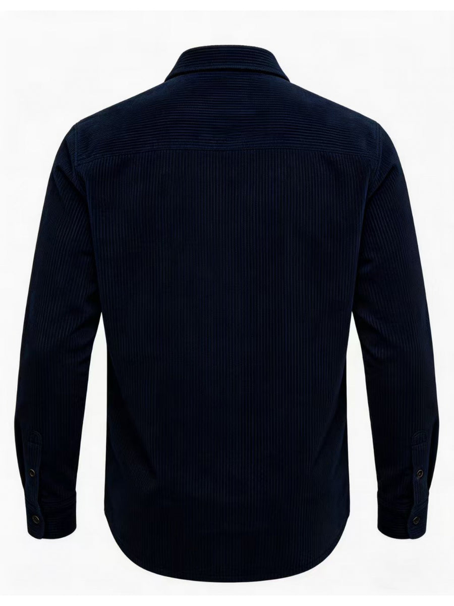 Men'S Fashion Versatile Casual Long-Sleeve Shirt, Multiple Colors Available, Pocket Design Corduroy Top Shirt Jacket - Navy Color