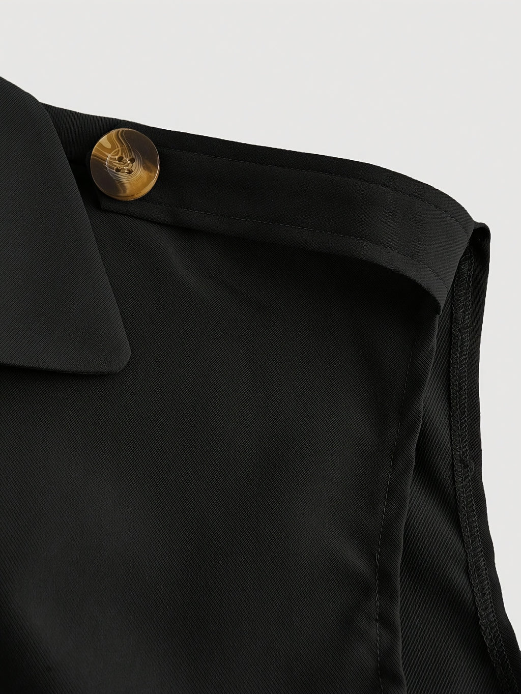 Black Lapel-tie Short Trench Coat, Vintage Jacket, Holiday Wear - Black