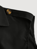 Black Lapel-tie Short Trench Coat, Vintage Jacket, Holiday Wear - Black