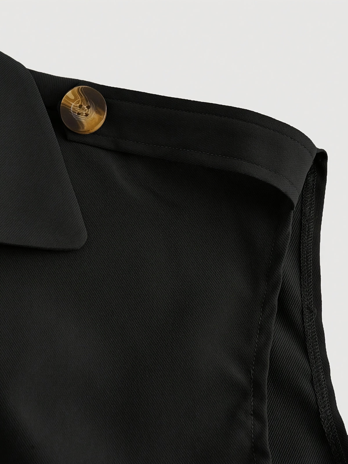 Black Lapel-tie Short Trench Coat, Vintage Jacket, Holiday Wear - Black