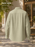 Men'S Spring Autumn Casual Long Sleeve Shirt Jacket, Classic Lapel Neat And Stylish, Triangle Pocket Chest Bag for Storage And Texture Detail, Loose Fit Comfortable Unrestricted, Skin-Friendly Stiff Fabric Supports Layering Inside And Out - Pea Green Color