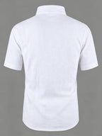 Old Money Style Men's Cuban Collar Short Sleeve Shirt, Linen Texture, Lightweight and Breathable Outdoor Casual Shirt - White