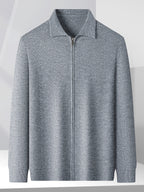 Men's Winter Loose-Fit Polo Lapel Full-Zip Knit Cardigan, Drop-Shoulder Thickened Outerwear, Streetwear Casual Style, Knit Top for Daily Outings - Grey