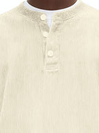 [Josh Mei Obm] Men'S Casual V-Neck Long Sleeve Loose Solid Color Henley Shirt, Welding Autumn'S Relaxed Feel Onto The Body, Lazy Daily Wear - Beige