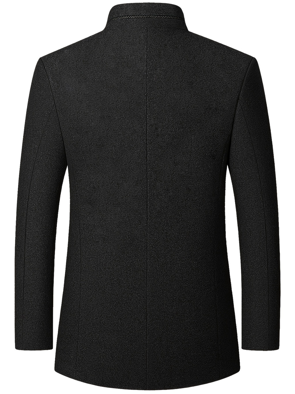 New Men's Tweed Jacket, Mao Suit Style Stand Collar Autumn/Winter Outerwear, Men's Tweed Sports Jacket - Black