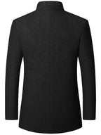New Men's Tweed Jacket, Mao Suit Style Stand Collar Autumn/Winter Outerwear, Men's Tweed Sports Jacket - Black