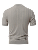 Brand Men'S Half-Zip Knitted Polo Shirt Short Sleeve Vertical Ribbed Texture Lapel Casual Summer Golf Polo Tee - Khaki Apricot