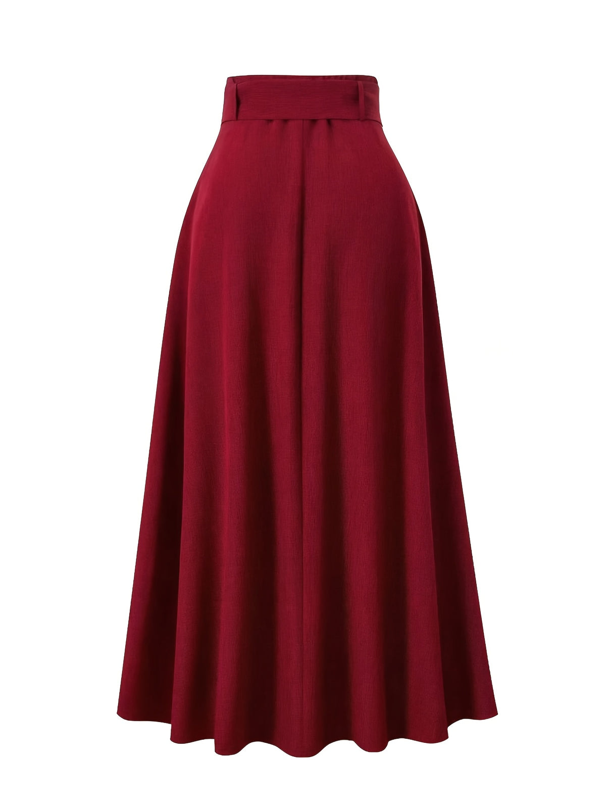 Elegant Women's Pleated Skirt for Daily and Holiday Wear, Christmas-Themed Color Palette, Elegant Korean-Style Belted Maxi Skirt - Red