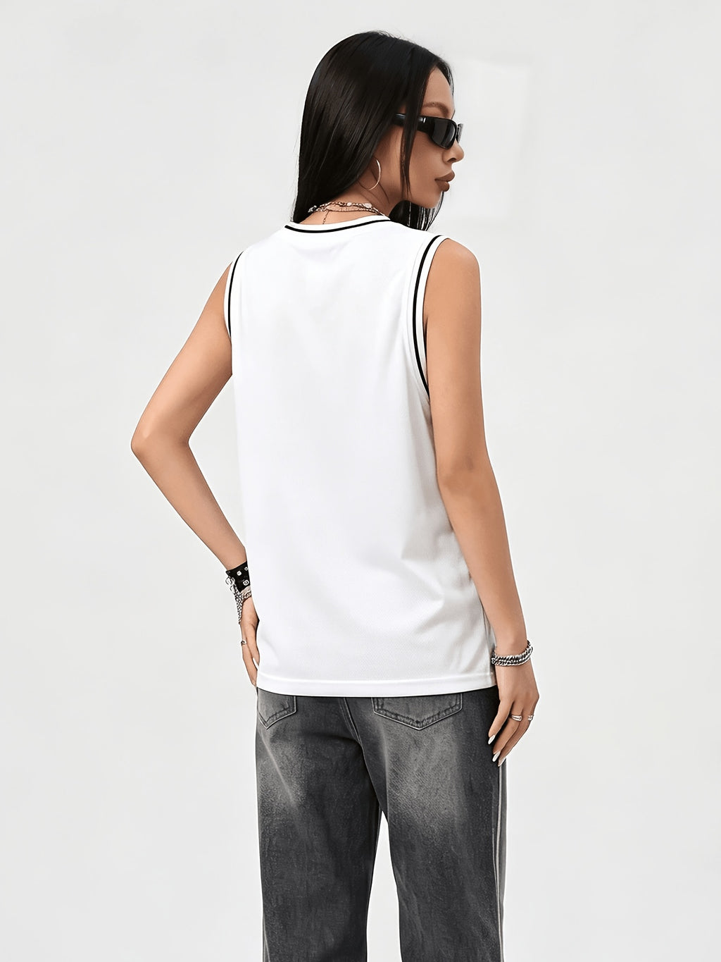 Women's Spring/Summer Street Style Breathable Mesh Digital Print Basketball Tank Top - White