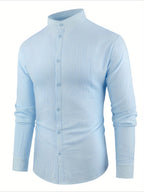 Men'S Casual Shirt Spring Summer Solid Color Dress Shirt Stand Collar Casual Lightweight Shirt Men'S Top - Sky Blue