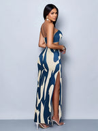 Abstract Striped Elegant Multicolor All-Over Print Sexy Slim-Fit Dress, Fashionable Strapless Long Dress Set for Parties and Festivals - Mixed colors