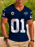Men's V-Neck Short-Sleeve T-Shirt with Numbered 01 Print - Soft Fabric Suitable for All Occasions, Casual & Outdoor Wear, Machine Washable Regular Fit Tee, Minimalist Design for Sports and Everyday Use - Non- for - Mixed Color 3