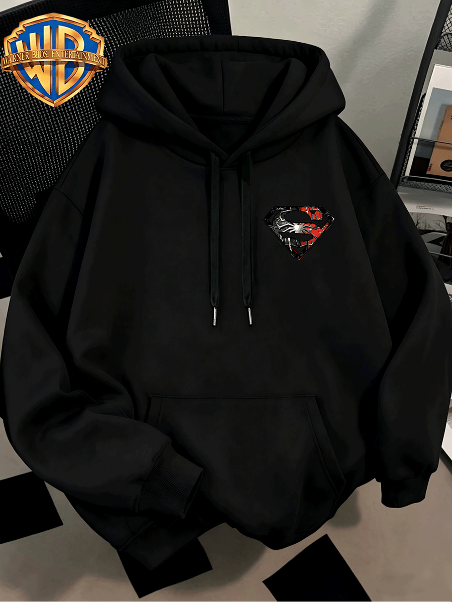 [Authorized by Warner Genuine] Fashion Hip Hop Print Fashion Brand Fashion Casual Versatile Sports Drawstring Pocket Hooded Men's Sweater, Men's Autumn and Winter Cute Casual Style, Sports Style Fashion Loose Hoodie, Daily Casual Wear. - Black