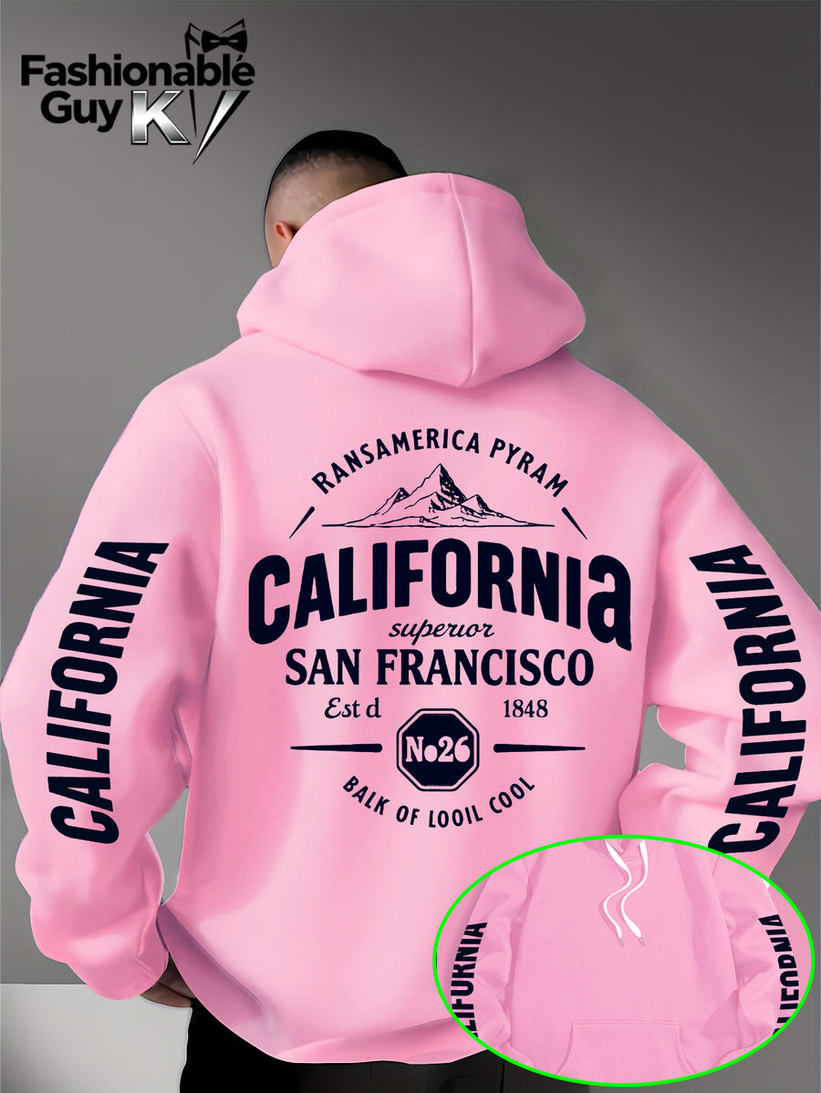 Hooded Sweatshirt with Street Culture Symbols: Featuring a "CALIFORNIA" Print That Embodies the Grandeur of the Wilderness and the Pioneering Spirit, This Sweatshirt Serves as an Exclusive Symbol for Street Culture Enthusiasts to Connect - Pink