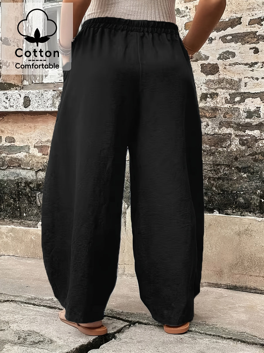 Plus Size Women'S Pants, 100% Elastic Waist Harem Pants with Pockets - Black