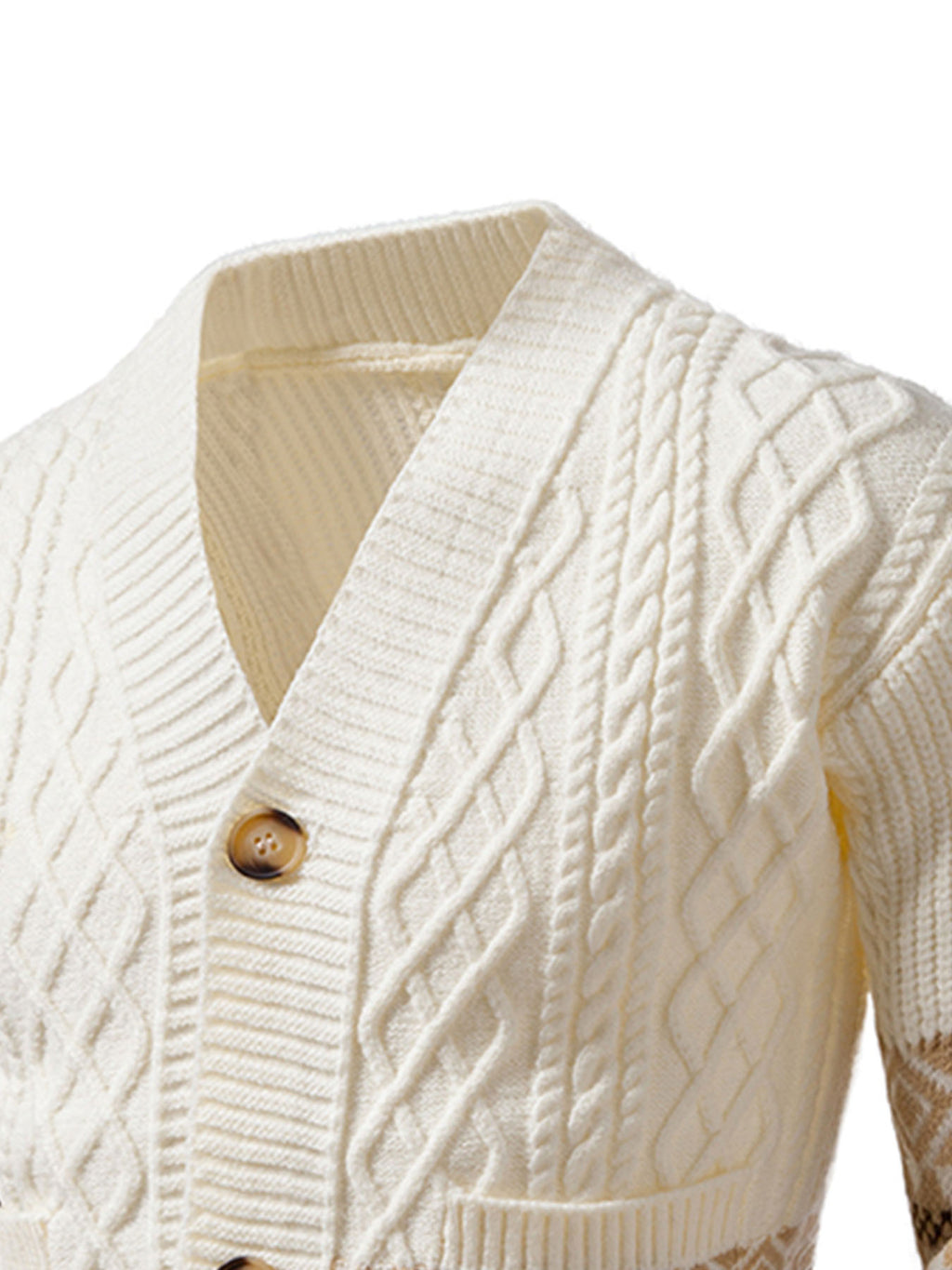 Winter New Striped Geometric Pattern Button Thickened Long Sleeve Sweater Men'S Warm Knit Cardigan X - Off-white