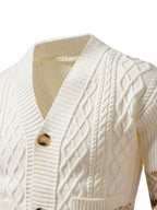 Winter New Striped Geometric Pattern Button Thickened Long Sleeve Sweater Men'S Warm Knit Cardigan X - Off-white
