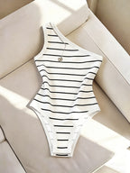 Women's Striped Single-Shoulder Slim-Fit Bodysuit Top - Mixed colors
